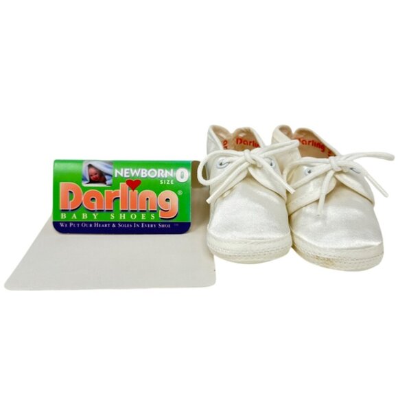 Darling Baby Christening Satin Shoes Newborn Size 0 With Box - Picture 2 of 6
